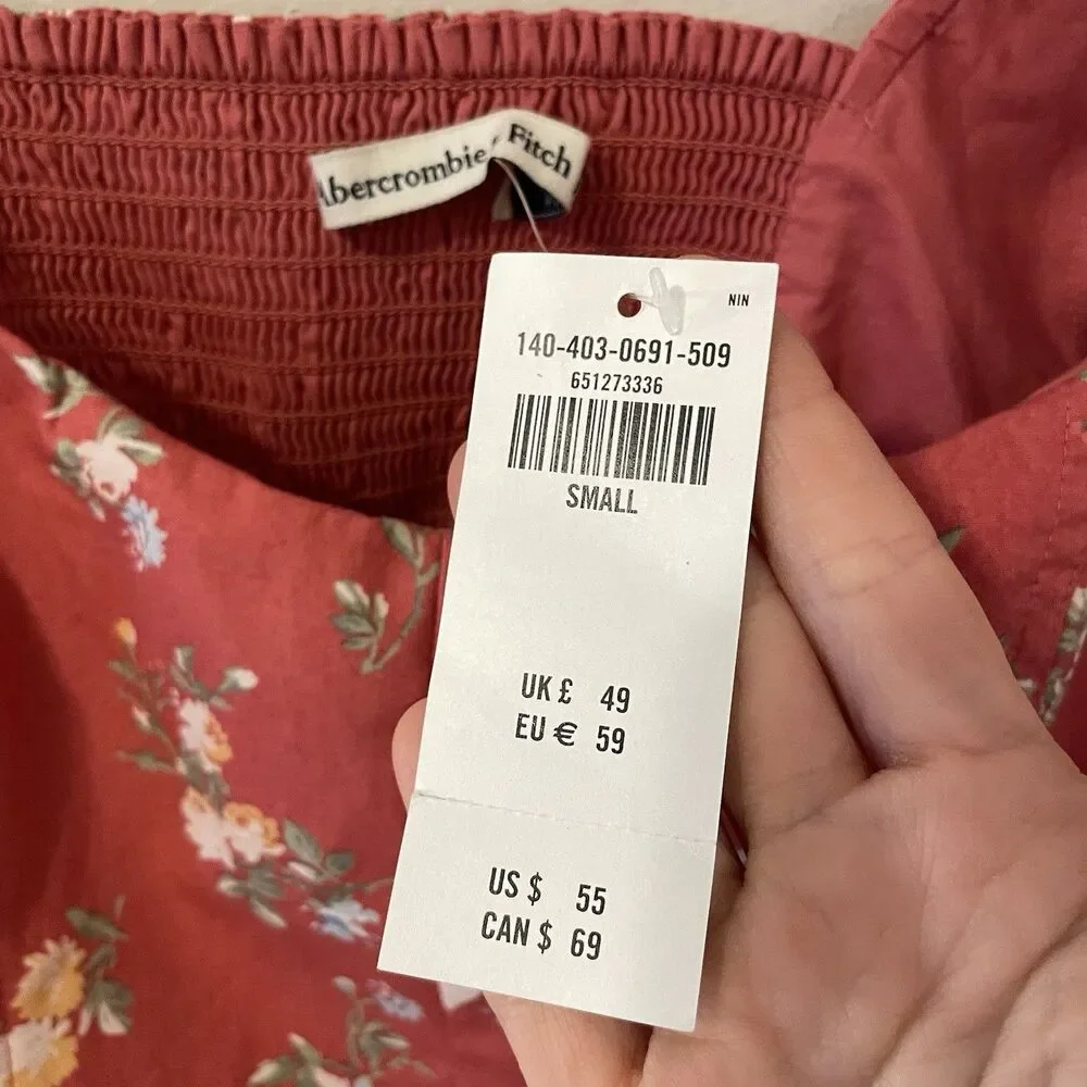 NWT Abercrombie And Fitch Floral Puff Sleeve Lace Up Poplin Corset Top Sz S